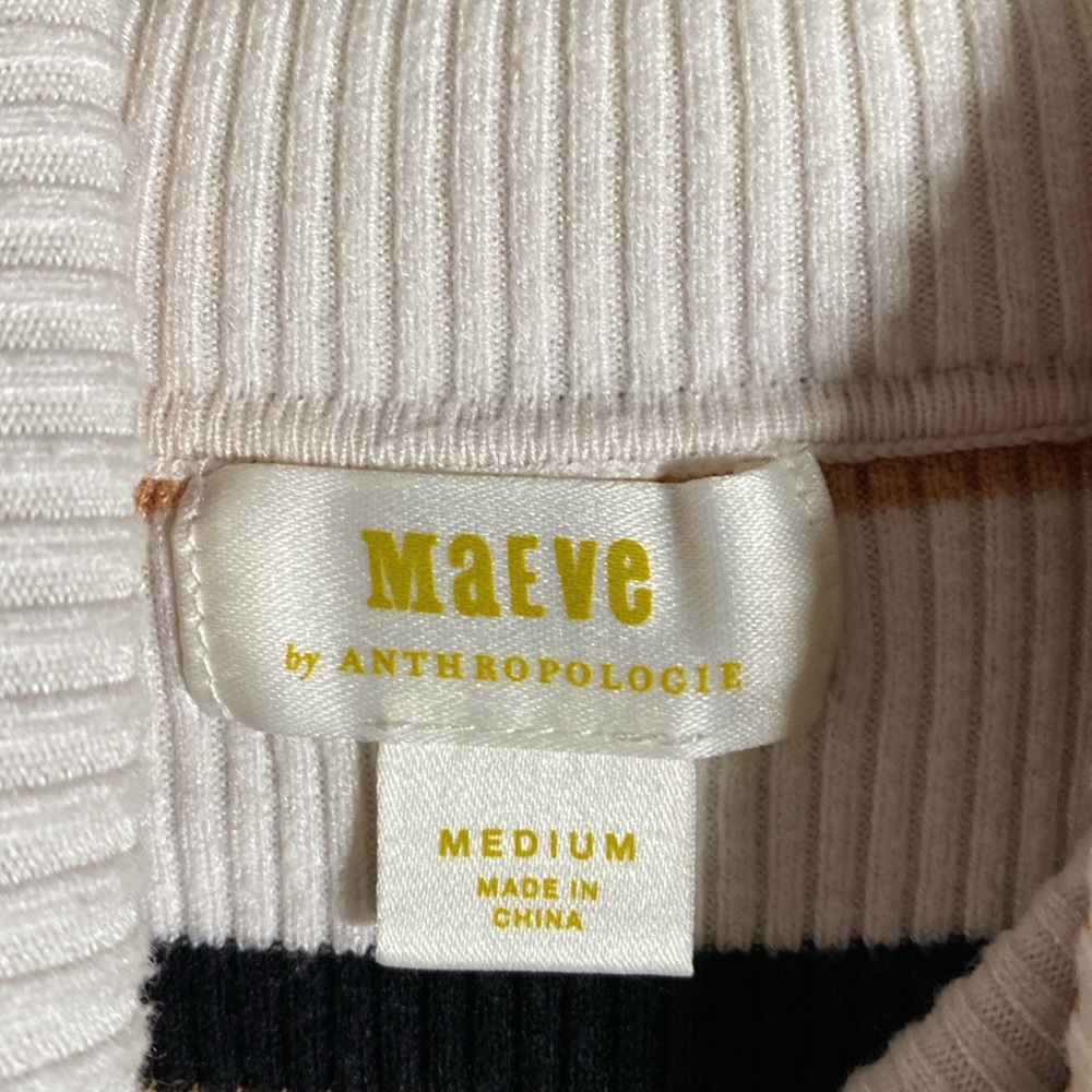 Maeve by Anthropology Women’s Top Medium Long Sleeve White Tan Black Body Shirt - Picture 2 of 6